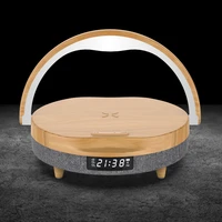 a6n 5 in 1 bluetooth compatible5 0 wood grain speaker 10w wireless fast chargers stand led lamp alarm clock for iphone 12 xiaomi