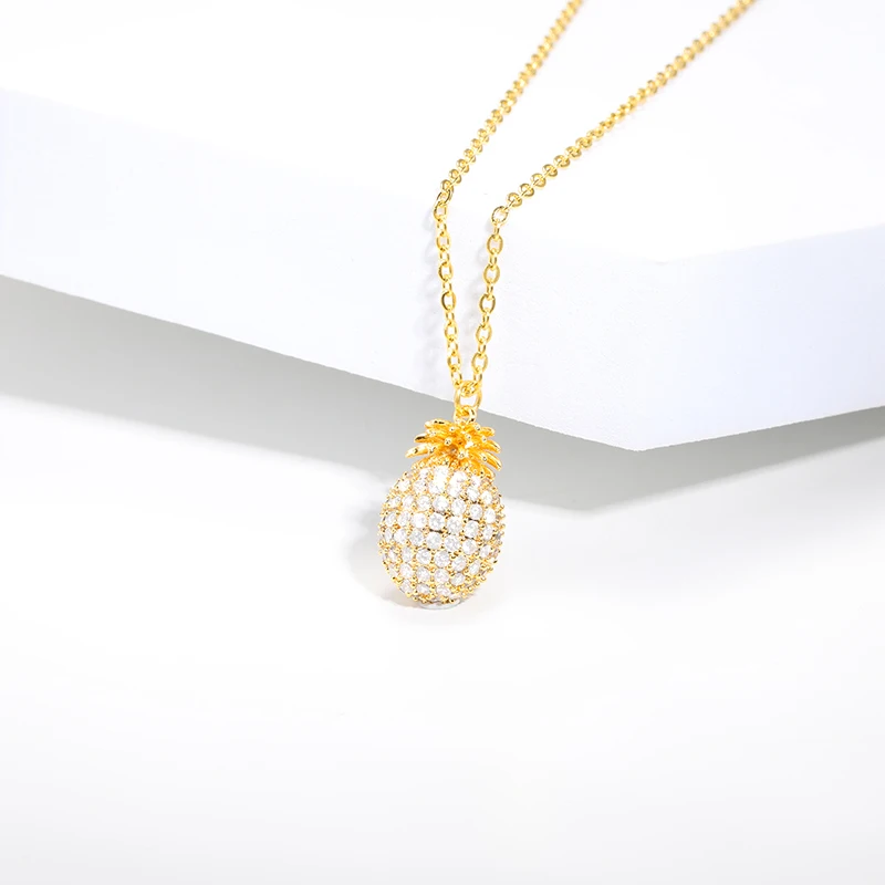 

Delicate CZ Zircon Fruit Pineapple Pendant Necklace Clavicle Chain Gold Color Choker Necklaces for Women Men