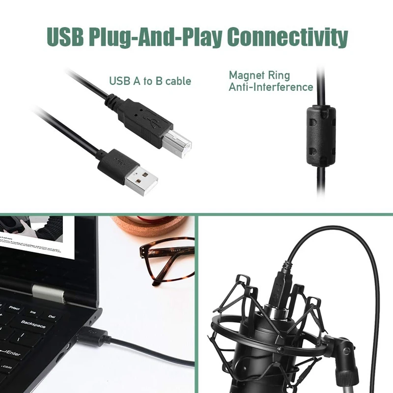 USB кардиоидный конденсаторный записывающий микрофон для компьютера ноутбука MAC