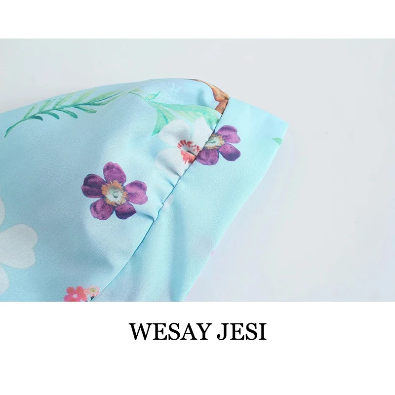 

WESAY JESI Fashion Summer Dress Woman 2021 Elegant Casual Dresses Square Collar Three-Quarter Sleeve Ruffle Folds Vintage Dress