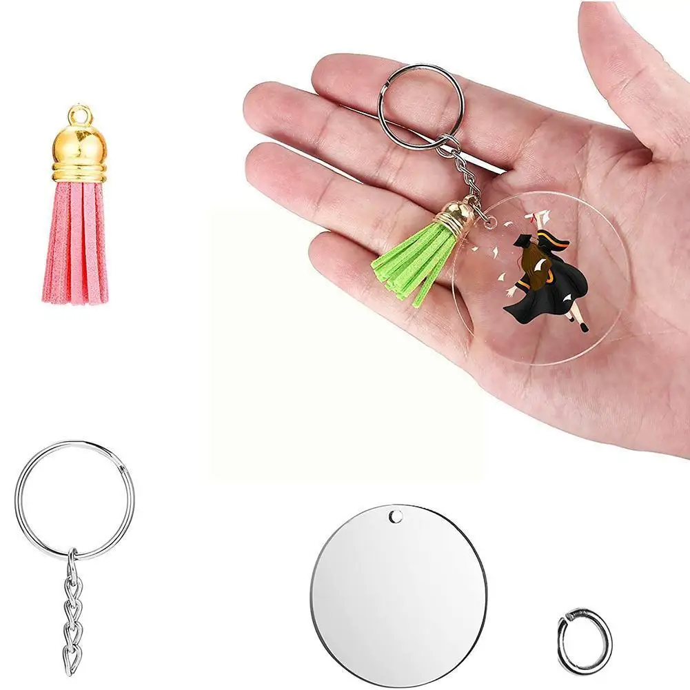 

120pcs/set Round Innovative Diy Crafts Multicolor Tassel Supplies Round Keychain Ornament Blank Set Acrylic Pendant Decorat N0v7