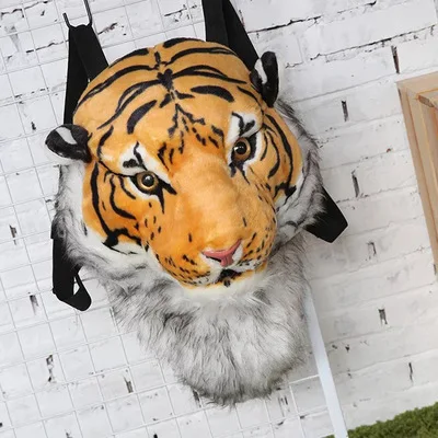 2021 new Anime backpack plush tiger lion leopard panda Black bear cosplay man Tiger head furry bag woman school bag halloween
