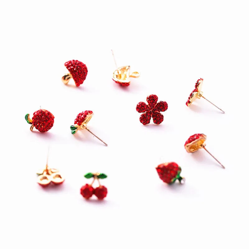 Lovely Girl Earring Red Color Mushroom Cherry Strawberry Fruit Ear Studs 2019 New Style Sweety Earrings Women Fashion Jewelry | Украшения и