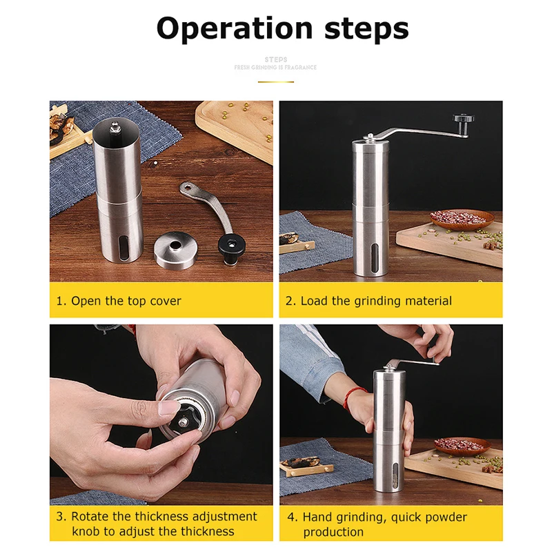 Ручная керамическая кофемолка из нержавеющей стали регулируемая мельница для