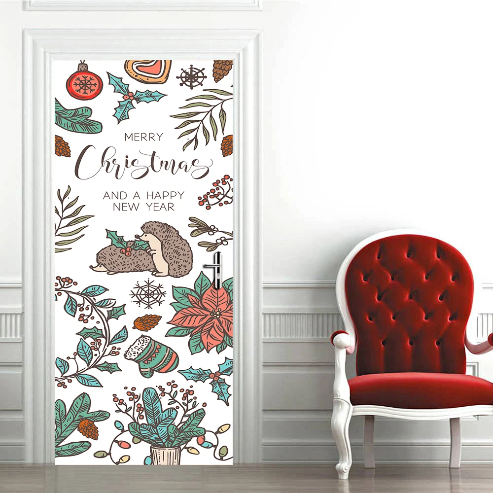

Ink Painting Style Door Sticker For Christmas Gift Living Room Home Decor Wall Stickers Self-adhesive Removable PVC Wallpaper