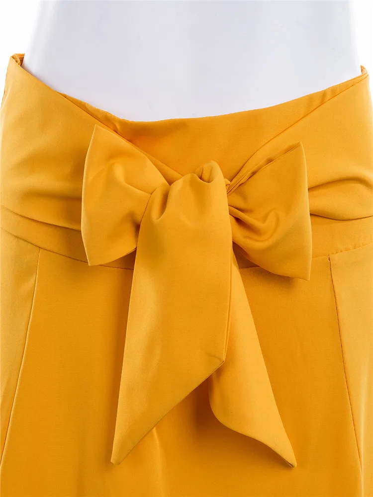

Fashion Women's Ladies Solid Color Bandage Pleated Cocktail Party High Waist Summer A Line Skirts With Pocket