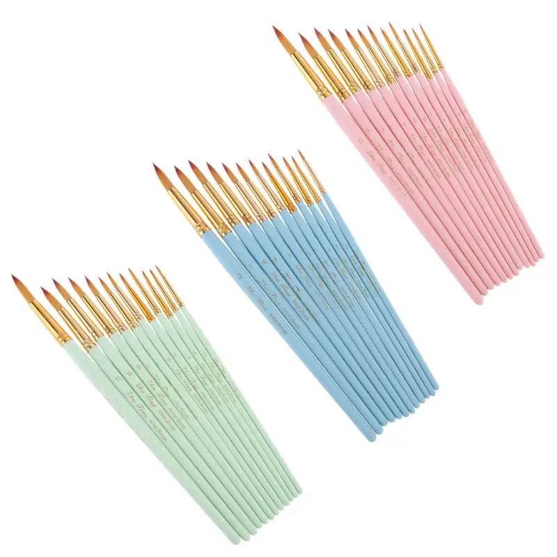12Pcs Round Pointed Spike Tip Oil Painting Brushes Nylon Hair Artists Watercolor Paintbrushes Drawing Pen Tools Set | Канцтовары для