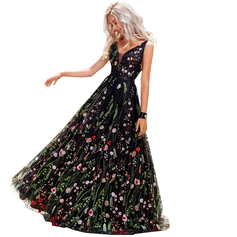 Кружевные вечерние платья без рукавов с цветочной вышивкой размера плюс