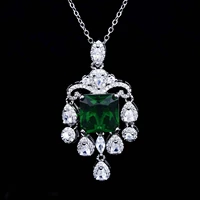 new luxury designer silver plated square green zircon necklace for women female jewelry engagement accessories birthday gifts