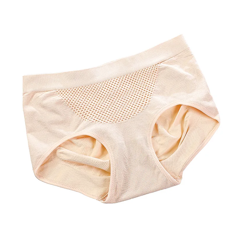 

New Women's Cotton Crotch Seamless Butt Lifting Middle Waist Briefs Honeycomb Massage Granule Comfortable Seamless Underwear