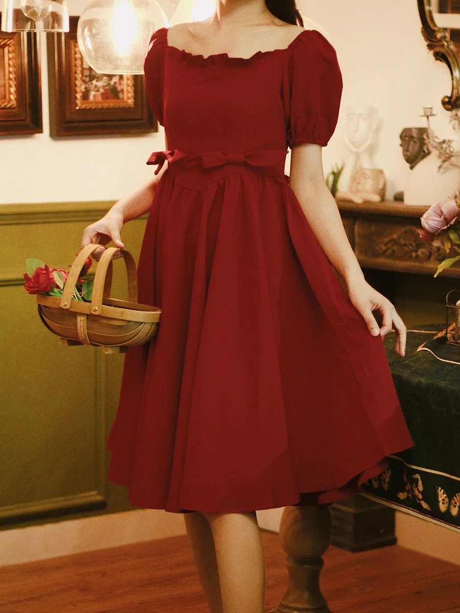 

French Palace Style Retro Dress Fairy Niche Small Dress First Love Waist Girl Princess Dress Evening Dress Daily Dress