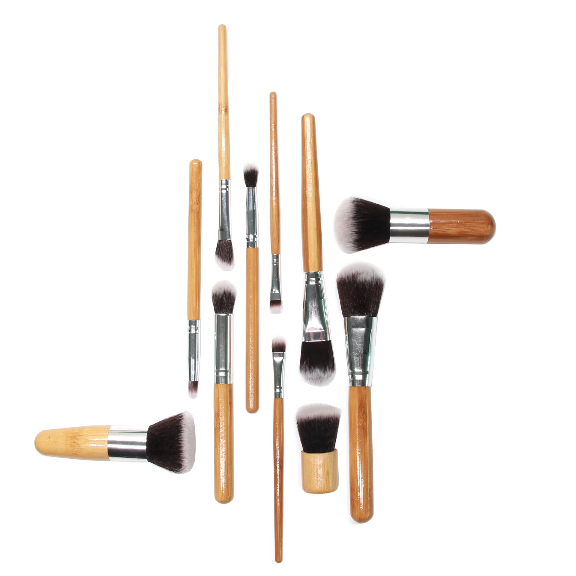 

11 pcs/Set Bamboo Handle Linen Fabric Bag Packaging Eyeshadow Foundation Powder Makeup Brush Set Beauty Tools Kit
