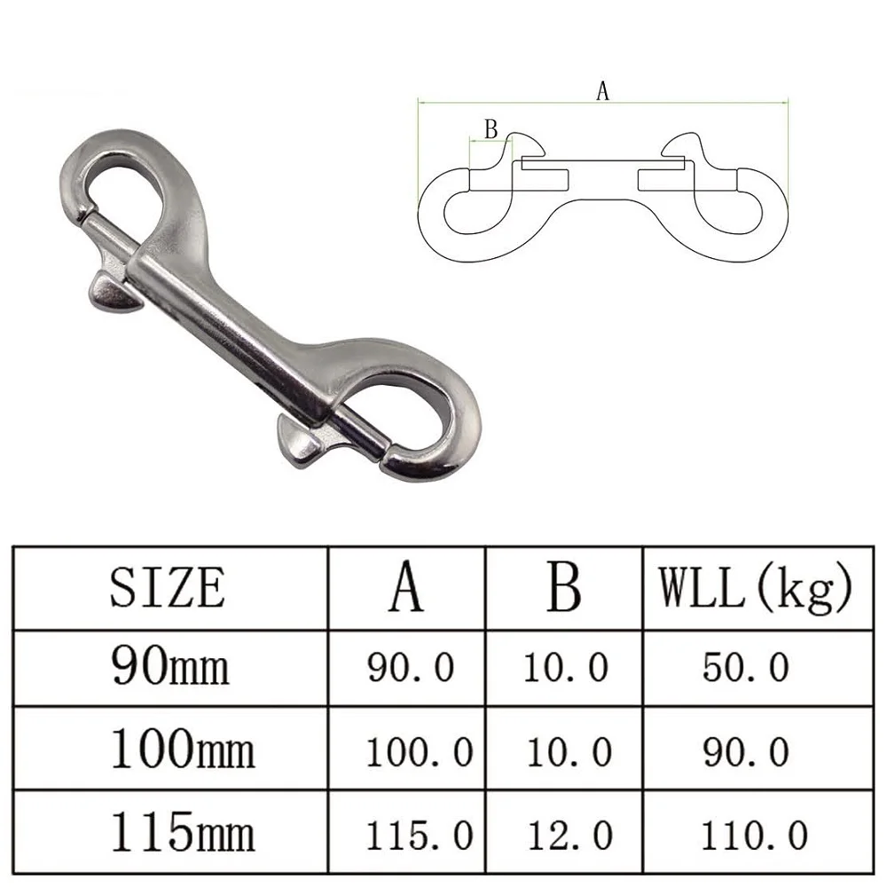 

5PCS 316 Stainless Steel Double Clip Snap Bolt Dive 90mm 100mm 115mm Heavy Duty Rust Proof Snap Hook Diving