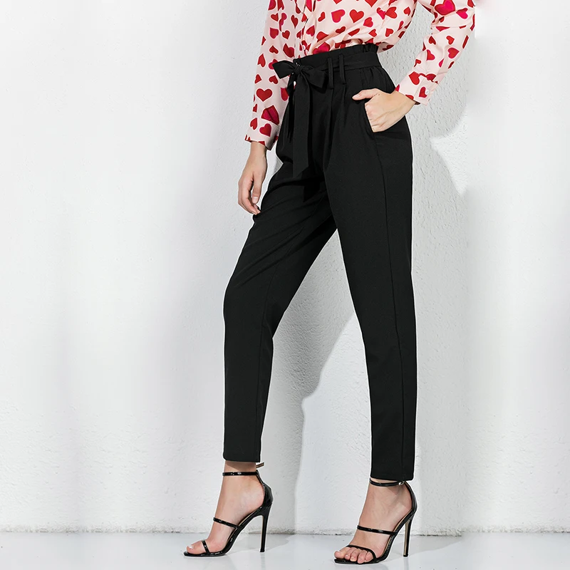 Только плюс корейские OL черные офисные женские брюки длинный карандаш с поясом