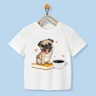 Летняя футболка для девочек и мальчиков, крутая футболка с рисунком мопса, роликов и животных, кавайная детская одежда, смешная футболка с собакой, YKP011