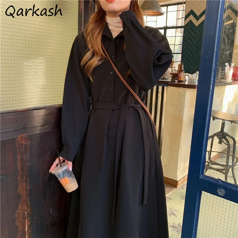 

Dresses Women Party Elegant Mujer Ulzzang All-match Vestidos Cozy Spring A-LINE Sashes Design Long Sleeve Female Causal Vintage