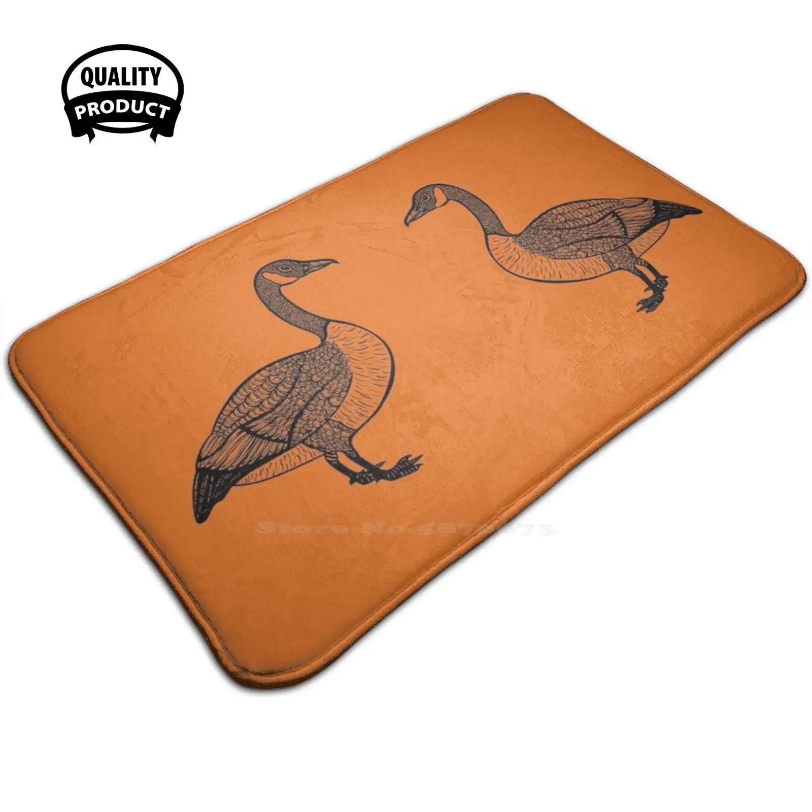 Удобный коврик для двери с изображением милых гусиных птиц (на оранжевом) | Дом и