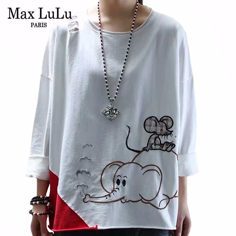 Max LuLu 2020 летние корейские стильные женские винтажные уличные футболки с вышивкой