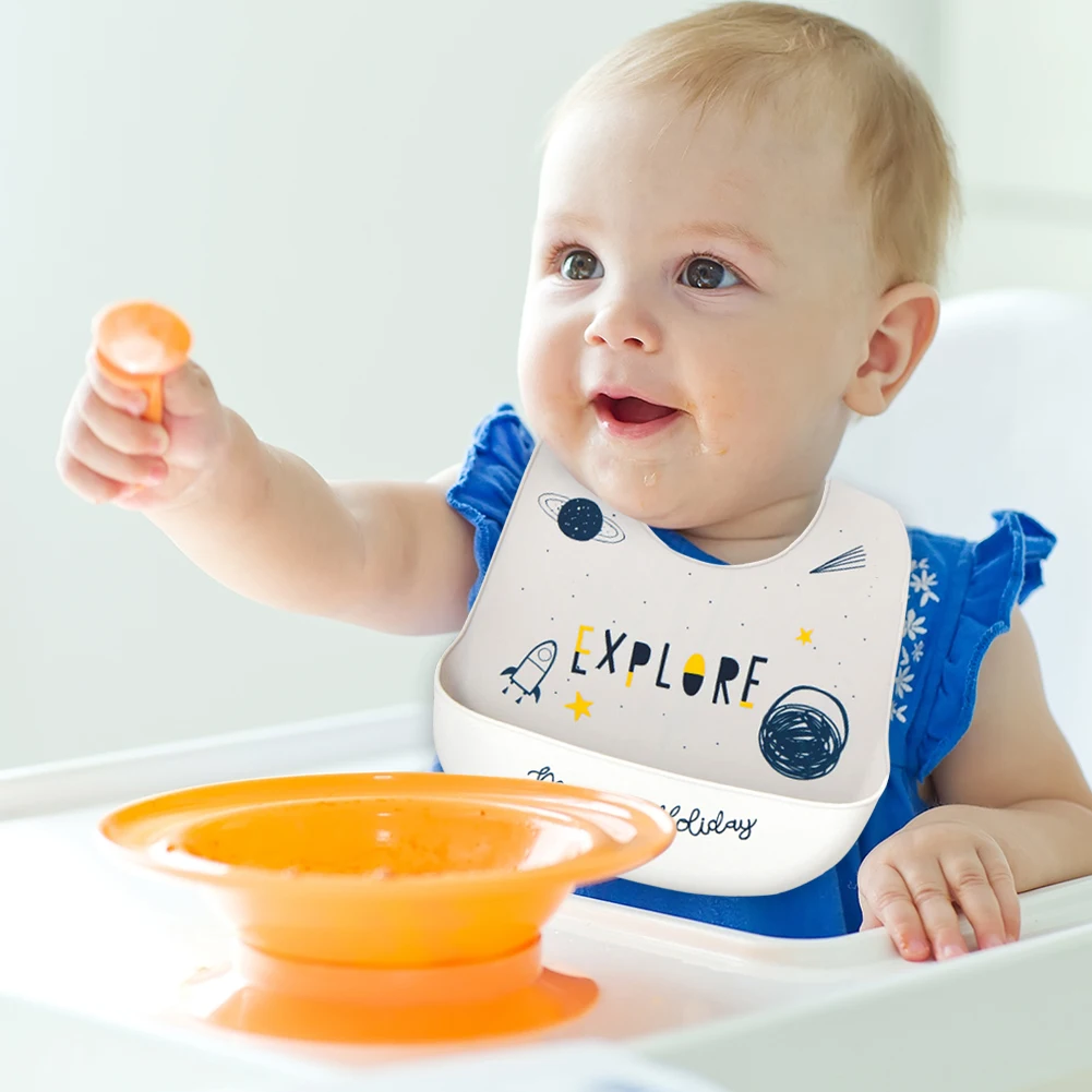 Легкий детский нагрудник для кормления силиконовый мультяшный принт слюнявчик