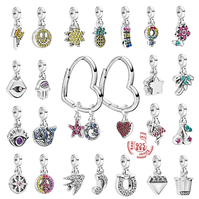 

New 925 Silver Starfish Swallow Flamingo Flowers Mini Pendant Beads Fit Original Pandora Charms Me Bracelet Earrings DIY Jewelry