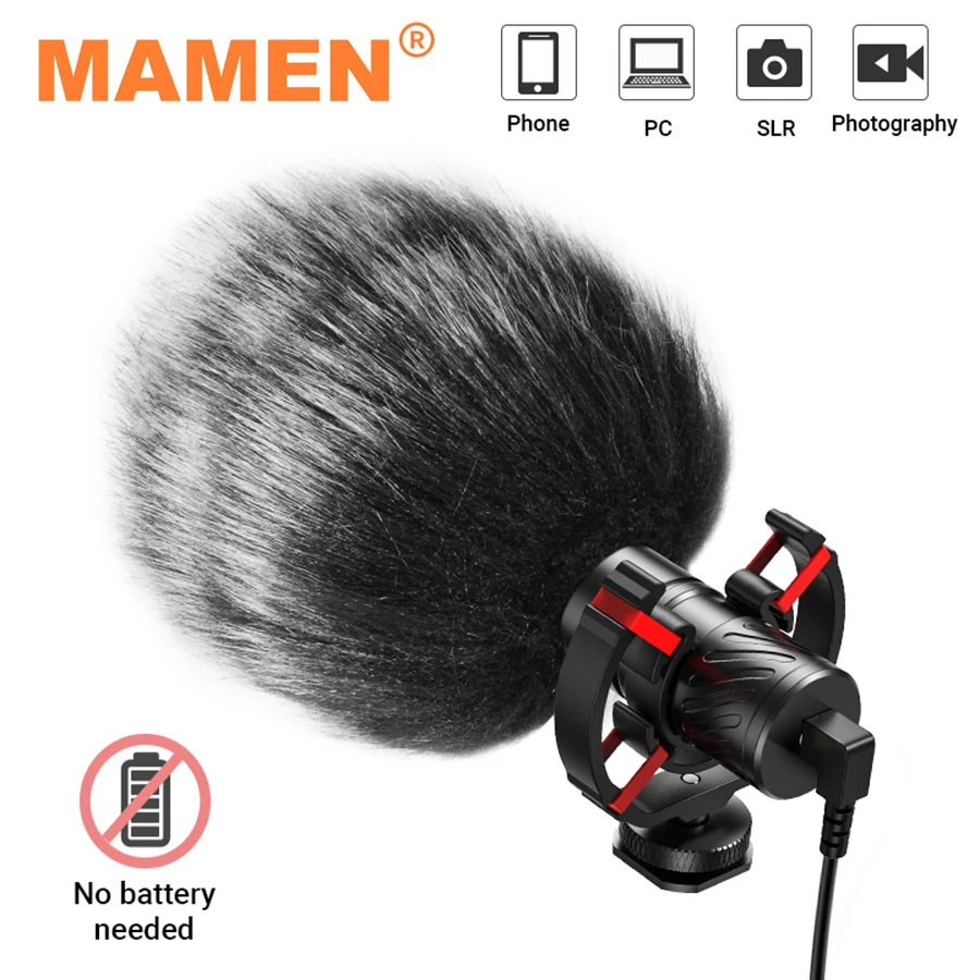 MAMEN Professional DSLR Camera Microphone Shotgun Microfone Cardioid Pickup for Canon Nikon Sony Mobile Phone Vlog Recording