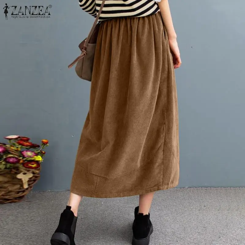 Женский Осенний сарафан ZANZEA 2023 кафтан вельветовые юбки с эластичной талией
