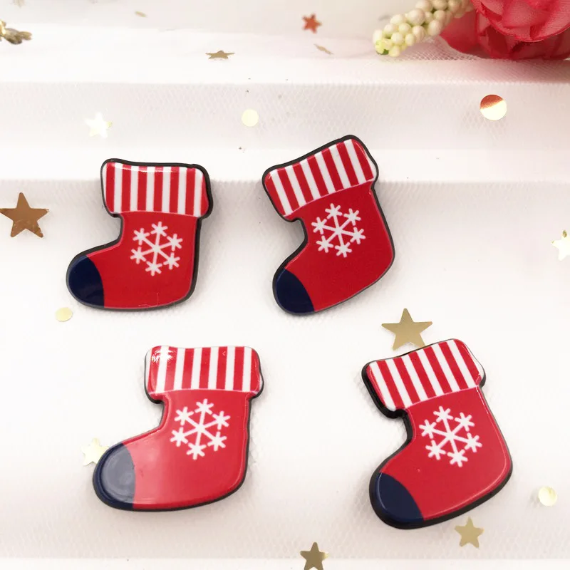 

Kawaii Colorful Christmas snowflower socks Flat Back Acrylic Sheet Miniature Pattern 8 Pcs Applique DIY Scrapbook Decor Crafts