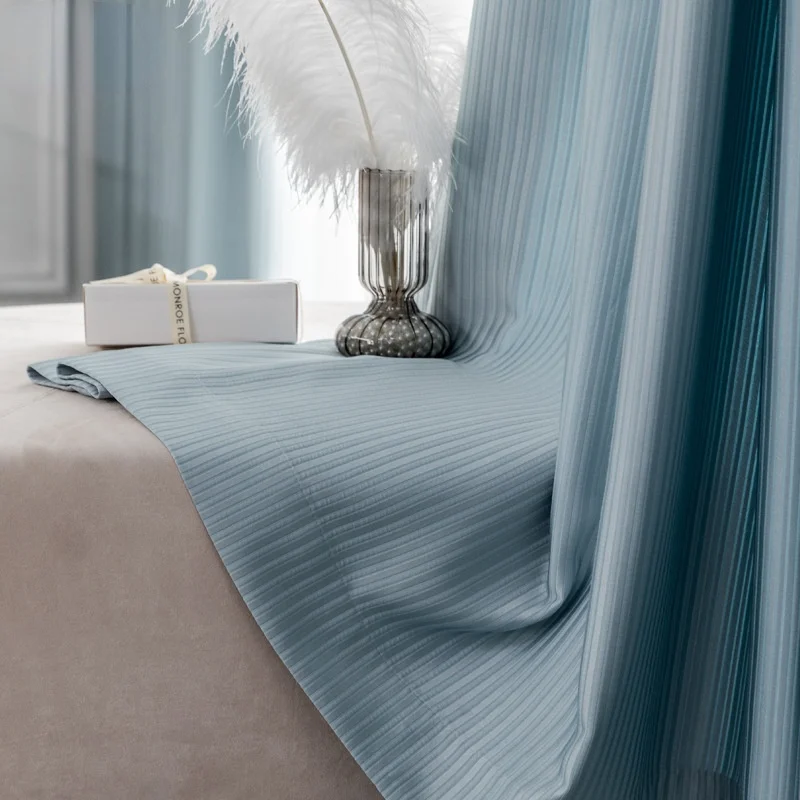 

The New Micro-pearl Stripe Imitation Silk Nordic Style Curtain Fabric Pure Color Series Curtains for Living Dining Room Bedroom