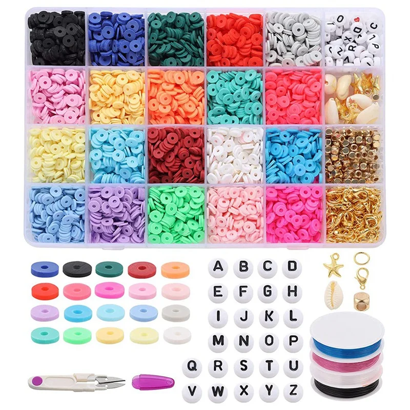 

Бусины из глины, плоские полимерные бусины для колледжа, 4 Спиральных эластичных шнура для рукоделия, искусственные ожерелья