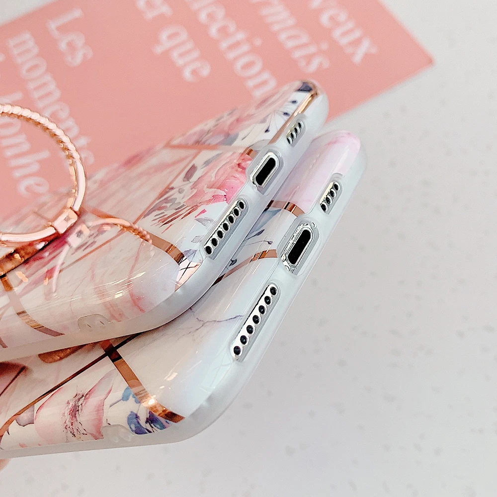 Металлическое кольцо держатель геометрический мраморный чехол для телефона iPhone