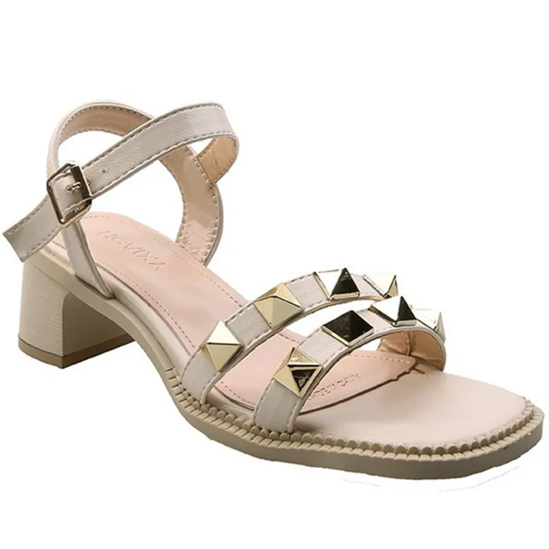 

Clear Heels Female Sandal Med Black Shoes for Women All-Match Open Toe Girls Medium Studded Beige Fashion Gladiator Peep Comfort