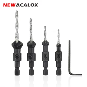 Набор сверл NEWACALOX, комплект из 4 насадок для резьбы по дереву, с шестигранным хвостовиком и зенкером