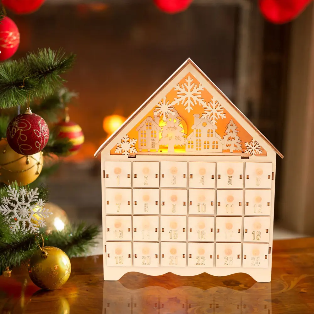 

1Pc Home Chic 24 Countdown Calendar Xmas Wooden Craft Snowflake Calendar Khaki