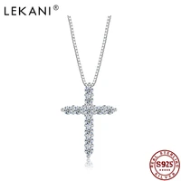 lekani 925 sterling silver pendant necklaces for women classic cross full shine cubic zirconia necklace anniversary fine jewelry