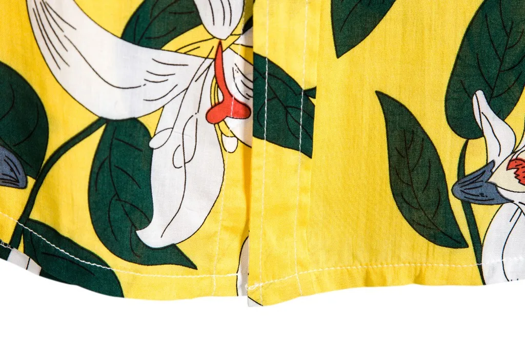 Мужская гавайская рубашка с принтом желтая Повседневная Блузка короткими