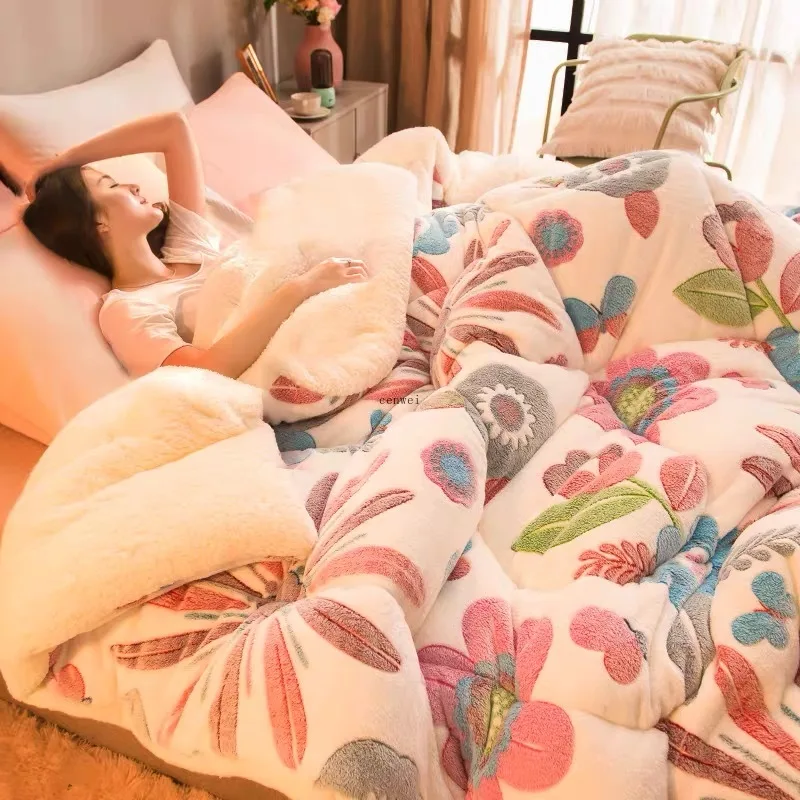 Super Warm Lamb Quilt Winter Blanket Double-sided Velvet Thickened Autumn Spring Plush Comforter Core | Дом и сад