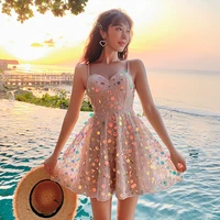 may female beach 2020 women rashguard swimsuit one piece suit korean ins web cover push up cute with solid spandex sierra surfer