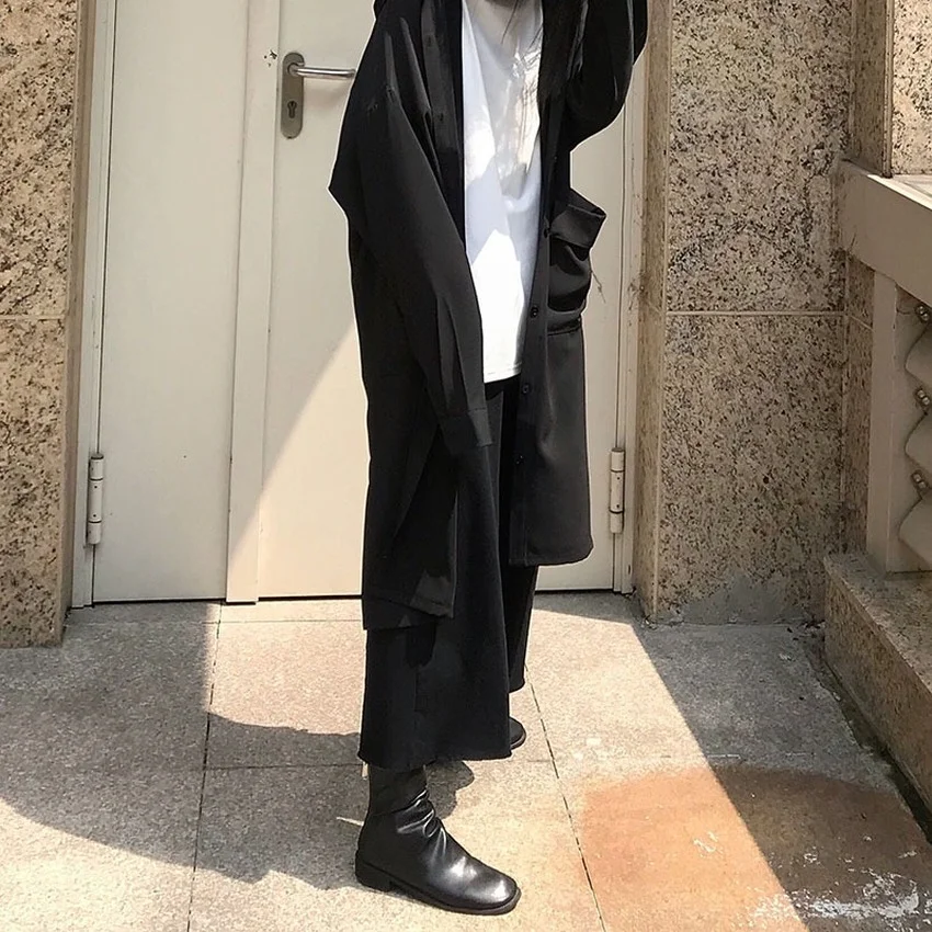 

Japanese Clothing Kimono Cardigan Unisex Harajuku Black Robe Long Sleeve Japan Streetwear Men Loose Casual Clothes Women Coat