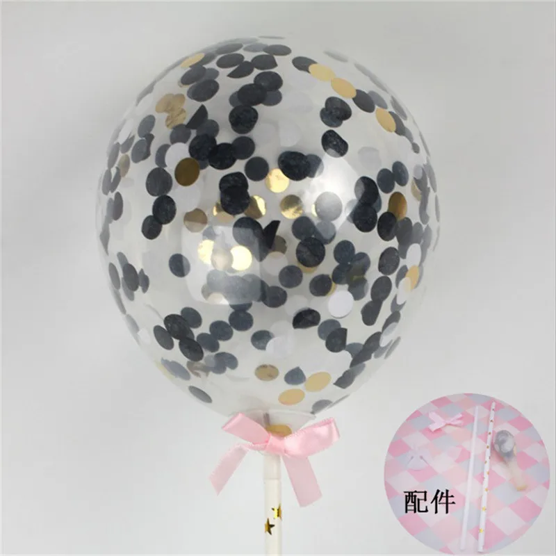 Round black 1pcs Cakelove 5 дюймов воздушный шар "Конфетти" торт Топпер украшение с соломенной лентой стол детский душ один день рождения шары для свадебной вечеринки - Цвет: Round black 1pcs