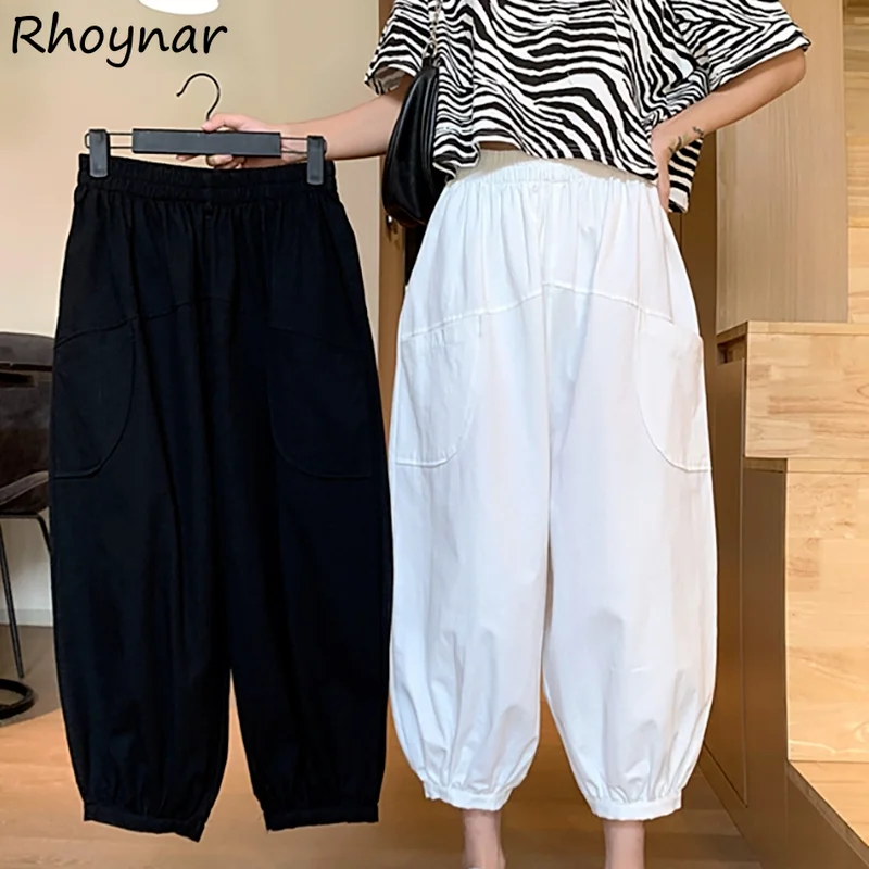 

Casual Pants Women Summer High Waist Harem Trousers Stylish Solid Simple Baggy College Pockets Elastic Ulzzang Harajuku Chic Ins