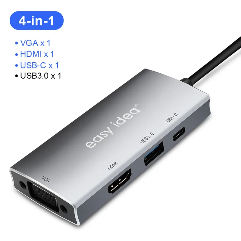 USB C концентратор Мульти USB 3,0 концентратор расширитель Тип C Hab адаптер HDMI VGA порт для MacBook Pro huawei USB сплиттер компьютерные аксессуары - Цвет: 4 In 1