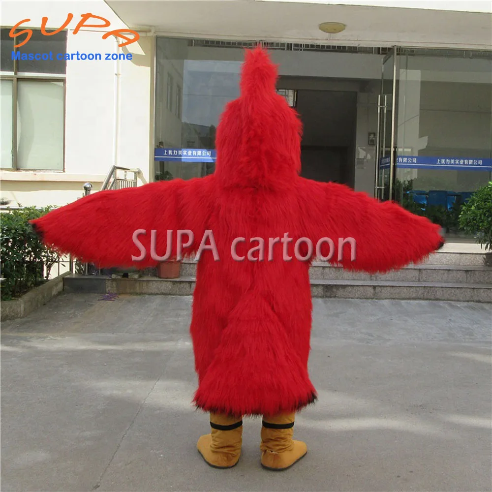 

Brilliant Red furry Eagle Mascot Costume,stage performance fancy Party Dress long plush Bird Outfit with Adult Size