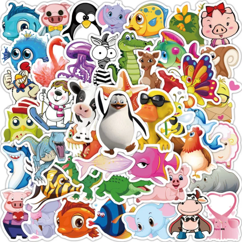 

10/30/50/100Pcs Cute cartoon animals For Snowboard Laptop Luggage Fridge Car- Styling Vinyl Decal Home Decor Stickers