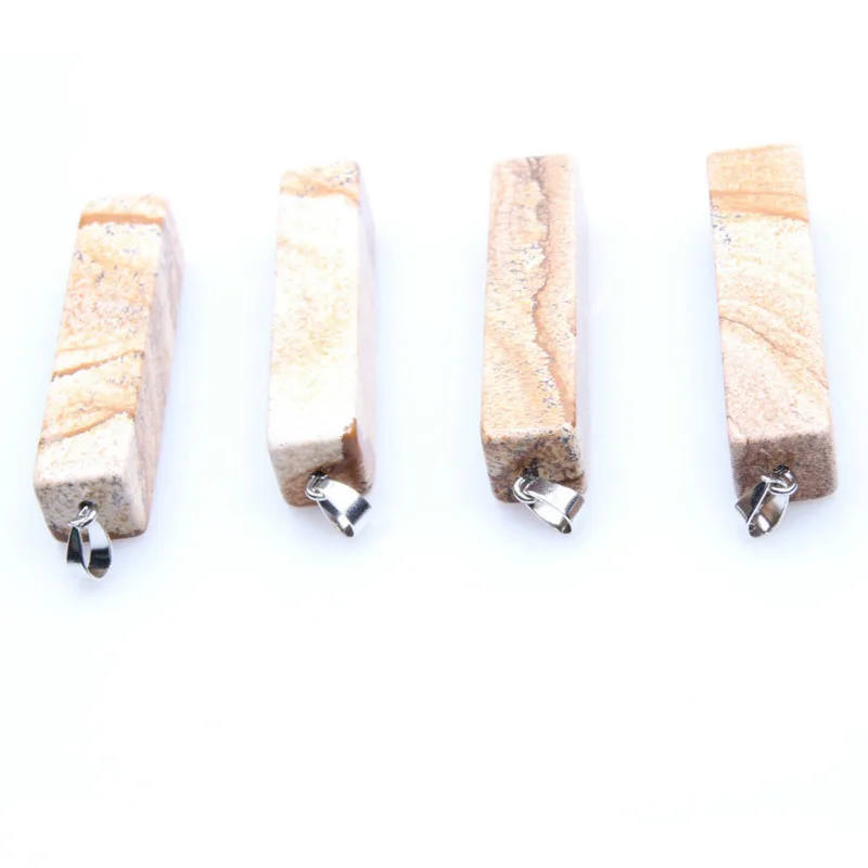 1PC Trendy Natural Picture Stone Pendant Geometric Rectangle DIY Fit Necklaces for Jewelry Making 12*55 Mm | Украшения и