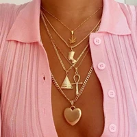 women exaggerated multilayer cleopatras eiffel tower love heart chain necklace