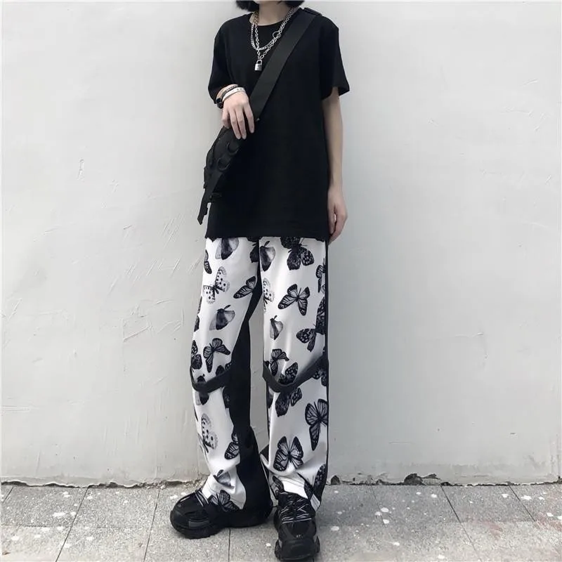 NiceMix бабочка printpan ts пара корейский модный темно хип хоп Лоскутные свободные штаны