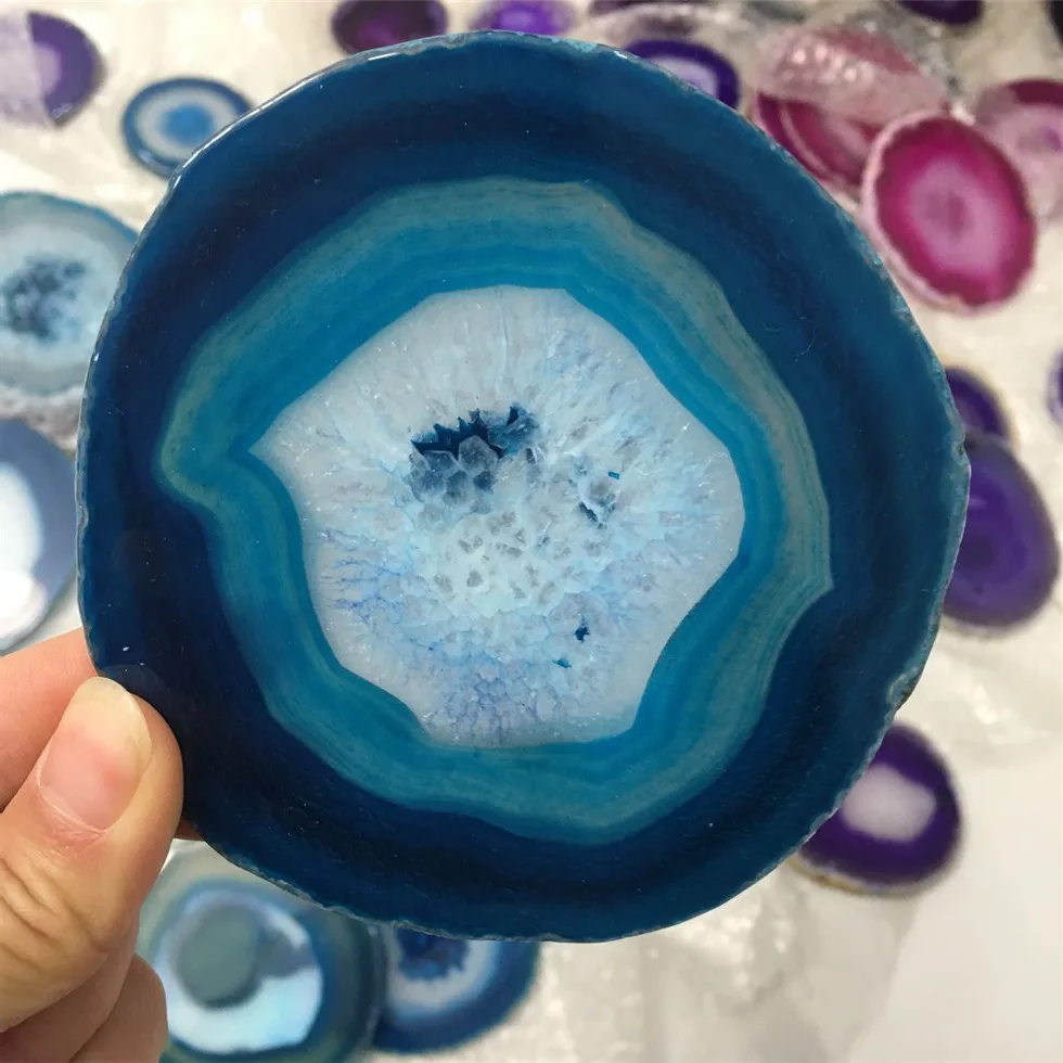 6-15CM Purple/Bule Crystal AGATE SLAB Geode Slice Mineral Coaster Healing Reiki Decoration