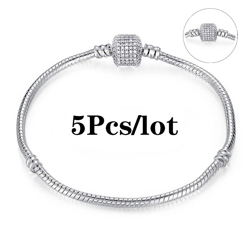 5pcs/lot Snake Chain Safety Clasp European Brand Bracelet Fit DIY Charm Bracelets &amp Bangles Jewelry For Women Men Gift - купить по