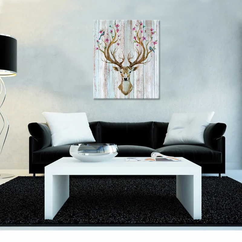 Плакат на холсте с головой оленя и цветами Современный домашний декор животное