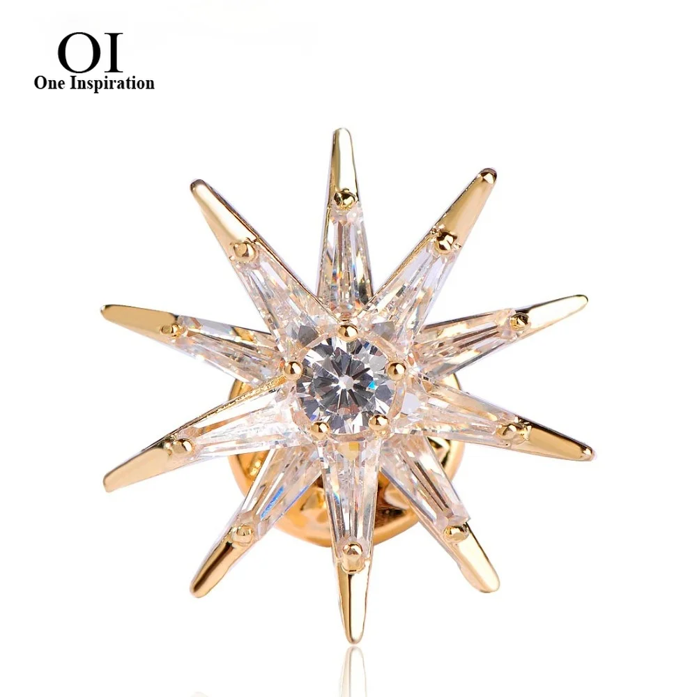 

OI Cubic Zircon Star Brooches Gold-Color Copper Brooch Badge Collar Clip Up Chapter Copper For Women Medal Pins Jewelry